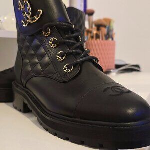 Chanel Shiny Lambskin Combat Boots